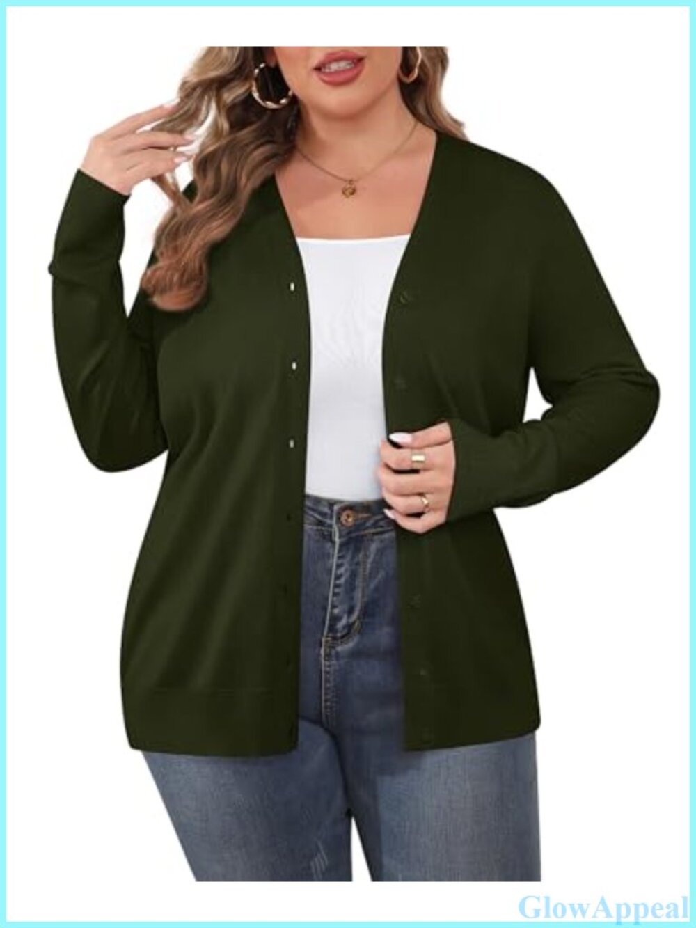 Plus Size Lightweight Open Front Button Cardigan Long Sleeve Sweater